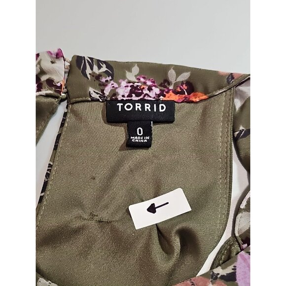 Torrid Dress Size 0 Floral Chiffon Ruffled High Neck Olive Green Layered Sexy - Picture 9 of 9